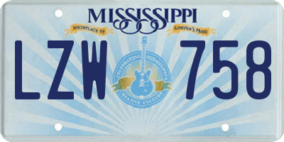 MS license plate LZW758