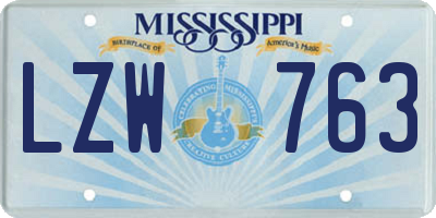 MS license plate LZW763