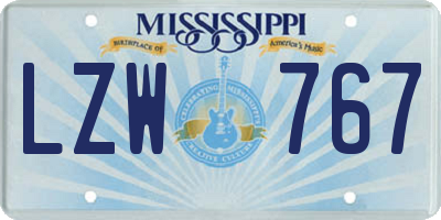 MS license plate LZW767