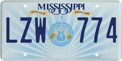 MS license plate LZW774