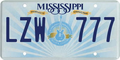 MS license plate LZW777