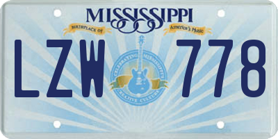 MS license plate LZW778
