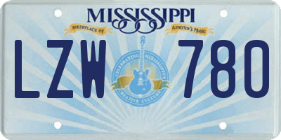MS license plate LZW780
