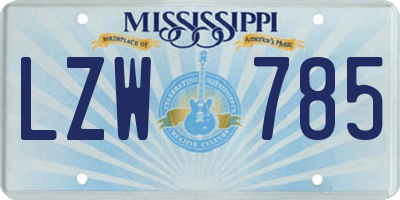 MS license plate LZW785