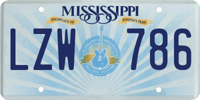 MS license plate LZW786