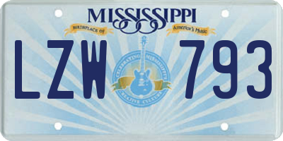 MS license plate LZW793