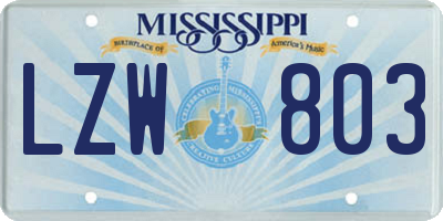 MS license plate LZW803