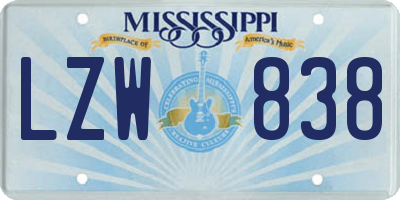 MS license plate LZW838