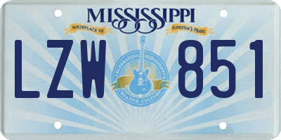 MS license plate LZW851
