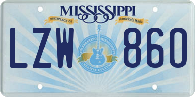 MS license plate LZW860