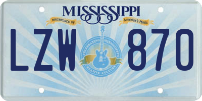 MS license plate LZW870