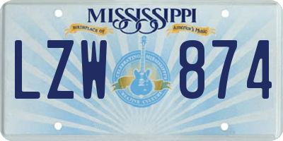 MS license plate LZW874