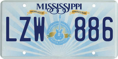 MS license plate LZW886