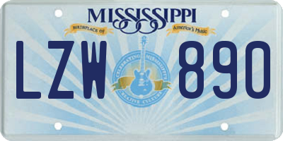MS license plate LZW890