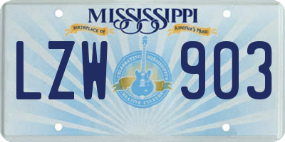 MS license plate LZW903