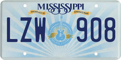 MS license plate LZW908