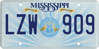 MS license plate LZW909
