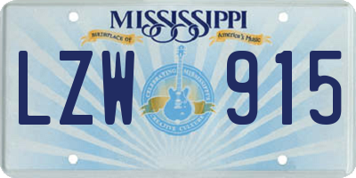 MS license plate LZW915