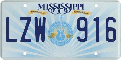 MS license plate LZW916
