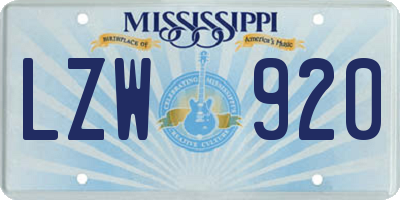 MS license plate LZW920
