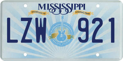 MS license plate LZW921