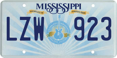 MS license plate LZW923
