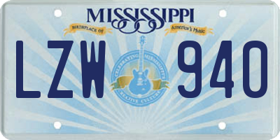 MS license plate LZW940