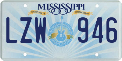 MS license plate LZW946