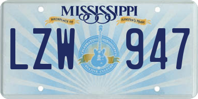 MS license plate LZW947