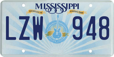 MS license plate LZW948