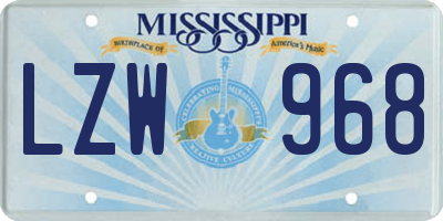MS license plate LZW968