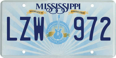 MS license plate LZW972