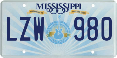 MS license plate LZW980