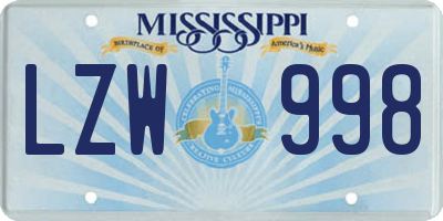 MS license plate LZW998