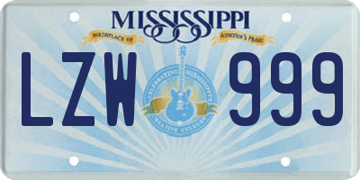MS license plate LZW999