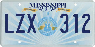 MS license plate LZX312