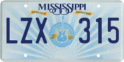 MS license plate LZX315