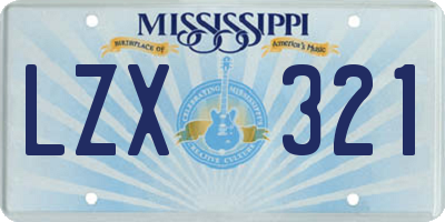 MS license plate LZX321