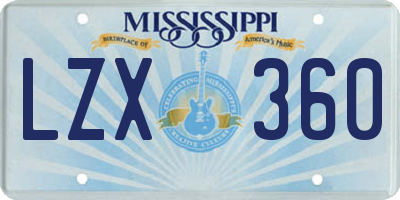MS license plate LZX360