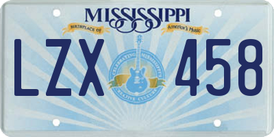 MS license plate LZX458