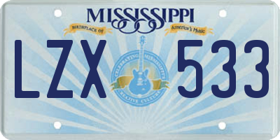 MS license plate LZX533