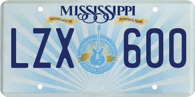 MS license plate LZX600