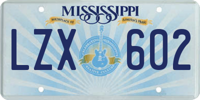 MS license plate LZX602