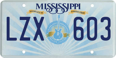 MS license plate LZX603