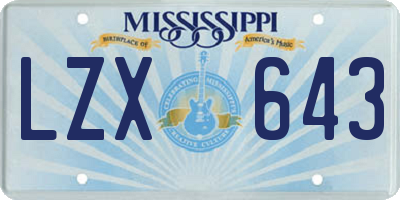 MS license plate LZX643