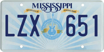 MS license plate LZX651