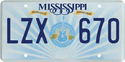 MS license plate LZX670