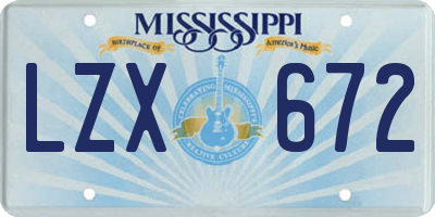 MS license plate LZX672