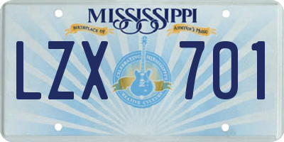 MS license plate LZX701