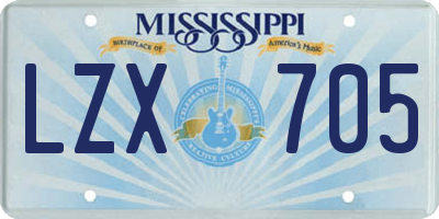 MS license plate LZX705